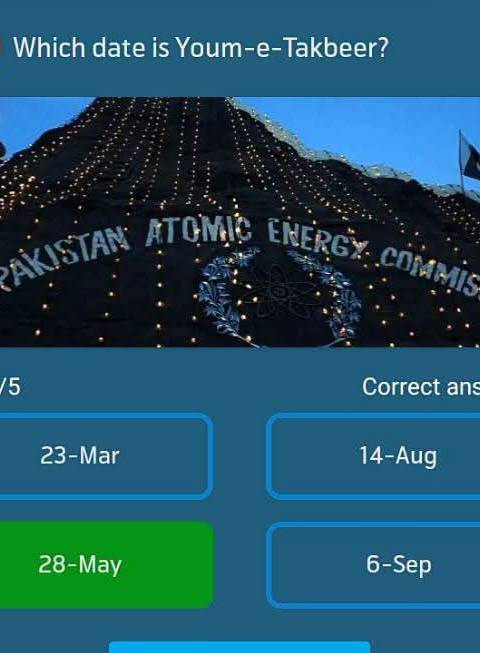 Telenor Quiz Question 2 – Which date is Youm-e-Takbeer? – Correct Answer: 28-May